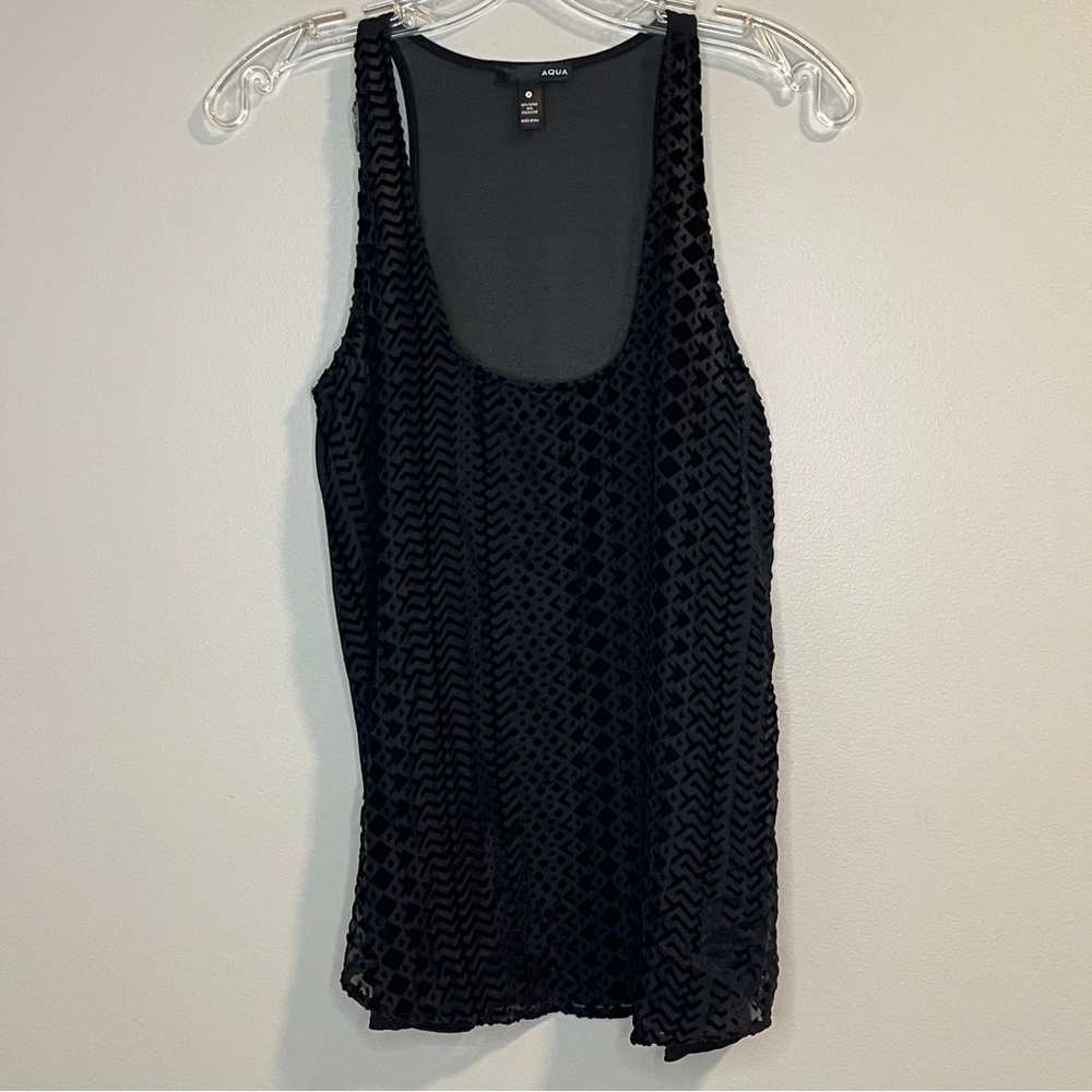AQUA Black Velvet embossed patterned tank top S